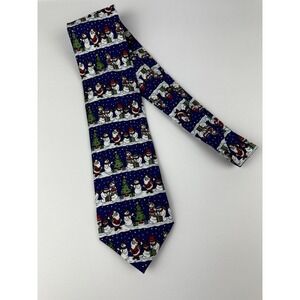 Christmas Santa Snowman Holiday Christmas Tree Time Necktie Tie Blue Red Green